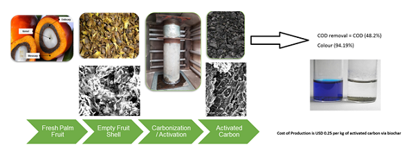 Conventional steam activation for conversion of oil palm kernel shell biomass into activated carbon via biochar product 